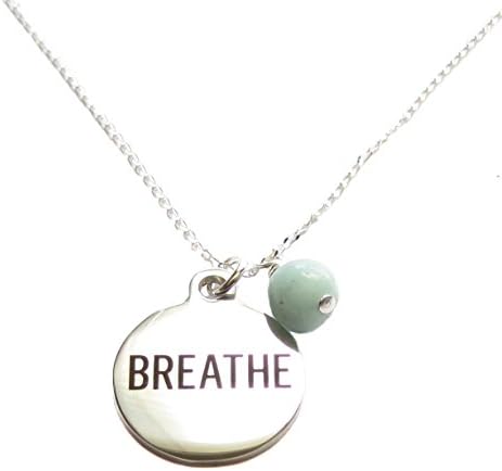 Stainless Steel Breathe Charm 5th Chakra Throat Chakra Amazonite Bead, Sterling Silver Necklace, 18"