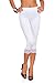 FUTURO FASHION Cropped 3/4 Lenght Cotton Leggings with Lace White