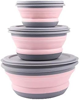 IMSHI 3PCS Silicone Collapsible Food Storage Containers with Lids - Round Foldable Food Preservation Box Resuable Container Set - for Home Working Camping Traveling Picnic Backpack