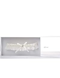 LR Marfil nupcial nupcial liga con Rhinestone Lazo de Raso y de encaje