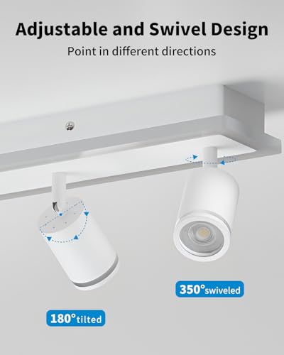 LVWIT Ceiling Lamp with 4 Rotating Spotlights, Adjustable White LED Interior Lamp, Modern GU10 Ceiling Light, Round Ceiling Lamps for Bedroom, Hallway, Kitchen, Dining Room (No Bulb)