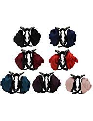 Set of 7 Fashion Pure Colour Rose Bow Flowers Plastic Claw Jaw Hair Clip,Ponytail Holder for Women Lady Girls (7 Colors)