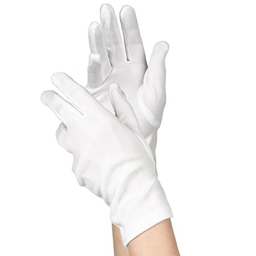 Party Ready Fashion Short White Gloves Costume Accessory, Fabric, Teen Size, Pack of 2