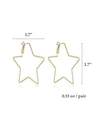 dnswez 14K Gold Plate Pentagram Hoop Earrings Geometry Five-pointed Star Statement Earring for Girl Women