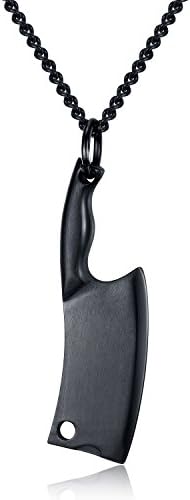 Devildom Personality Kitchen Knife Pendant Necklace Jewelry Charm Gift For Men 4 Colors (Black)