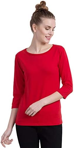 Cliths Women's Cotton Solid Slim Fit Three Fourth Sleeve Tshirt (CL-TF-WTS-A-WHT_M_White_Small)