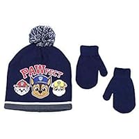 Elegant Headwear Toddler Boy Beanie Hat With Mittens Winter Accessory Set, Paw Patrol Navy