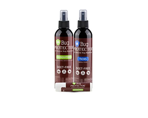 Bug Protector DEET FREE, All Natural Insect/Tick Repellent Family Pack (Includes 8 oz mosquito/8 oz tick/mosquito body balm)