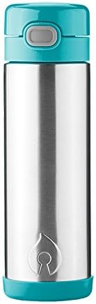 FIREKI Vacuum Insulated Stainless Steel Straw Bottle with Push Top (16 oz, Teal)