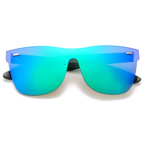 Rimless Mirrored Lens One Piece Sunglasses UV400 Protection for Women Men (Red+Blue+Green)