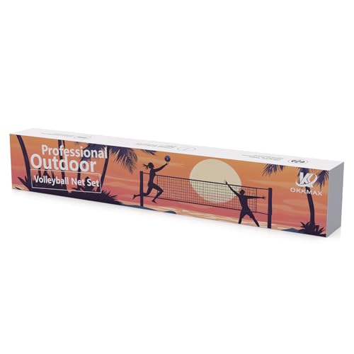 Professional Outdoor Volleyball Net Set with Adjustable Poles & Anti-Sag Design, Portable Volleyball Net Includes Beach Fixed Plate, Scoreboard, Boundary Line & Carry Bag for Backyard Beach
