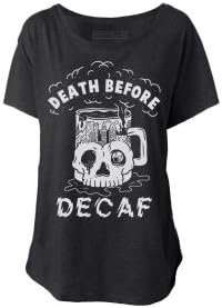 Pyknic Women's Death Before Decaf Dolman Tshirt L Black