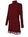 Leadingstar Women Knitting Turtleneck Long Sleeve Loose Lace Cotton Casual Dress (M, Wine Red 2)