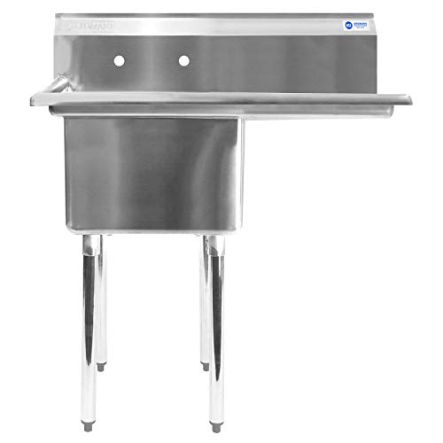 Commercial Stainless Steel Kitchen Utility Sink Wide Drainboard 39" wide Compartment Prep for use in any kitchen, bar, restaurant, laundry, janitorial room, cafeteria, garage, or other commercial