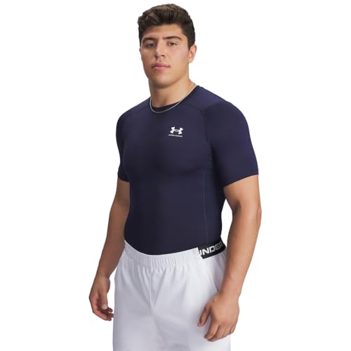 kurzärmliges Funktionsshirt, schnelltrocknendes T-Shirt mit Kompressionspassform, Midnight Navy / White, L, 1361518
