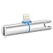 UNOOE iPhone 8 8 Plus Dual Function Adapter, Aluminum 2 in 1 8-Pin Lightning to 3.5mm Aux Audio Headphone Jack Adapter Connector Supports Music and Charging Compatible with iOS 10.3 (Silver)