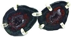 925 Sterling Silver Agate Geode Stud Earrings in Claw Setting Druzy Boho Studs
