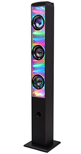 Sharper Image SBT1021BK Infinity Lights Mirror Bluetooth Tower Speaker With Lights, Colorful LED Show
