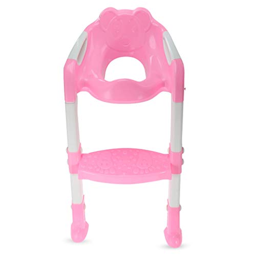 Onefa Baby Child Potty Toilet Trainer Seat Step Stool Ladder Adjustable Training Chair (Pink)