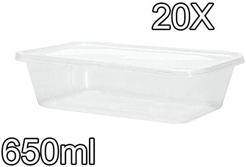 TMZ ® 20X Square Plastic Kitchen Food Takeaway Box Container & Lid 650ml 178x125x48mm
