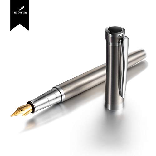 BEILUNER Luxury Fountain Pen Set,Solid 24K Gilded Medium Nib, Silver