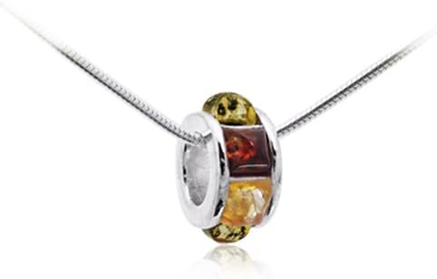 Timeless Amber, Multicolor Bead Pendant, .925 Sterling Silver