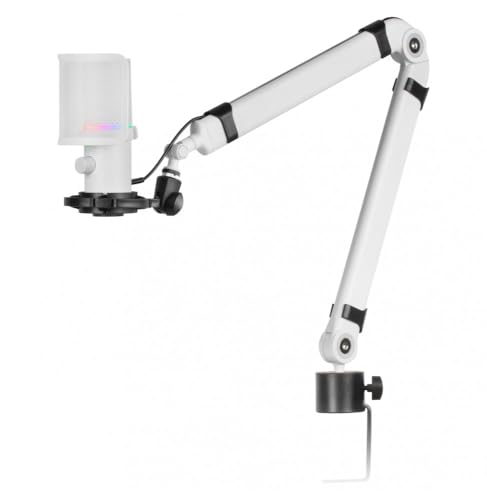 Mars Gaming MMIC-XT, Professional High Definition Studio Microphone 192Khz 24-bit, Omnidirectional Arm, Anti-Vibration Support, Metal Mesh Pop Filter, White