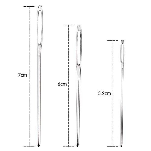 YINGKESI 9 Large Eye Stitching Needles - 3 Sizes - Big Eye Hand Sewing Needles in Clear Storage Tube