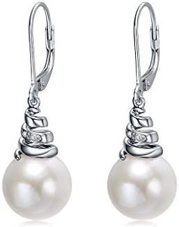 Spiral Diamonds Freshwater Cultured Pearl Earrings Statement Size 12.0-12.5mm