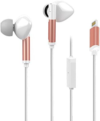 Earphone for iPhone 5 6 7 with Wired Lightning Connector - Apple MFI Certified - Noise Cancellation Earbud - with Volume Control Noise Isolation Headphone White+Red