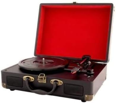 GadgetZone® Briefcase Bluetooth Speaker Portable Record Player 3-Speed Stereo Turntable Supports Vinyl MP3 Recording, USB RCA Output UK Plug. (Black)