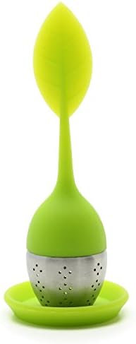 Set of 1 Tea Infuser Leaf Strainer Handle with Steel Ball Silicone Leaf Lid (Green) By Xcellent Global