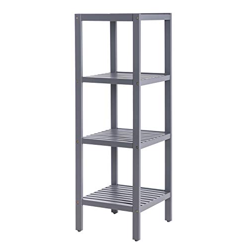 SONGMICS 4-Tier Bamboo Bathroom Shelf, Narrow Shelving Unit ...