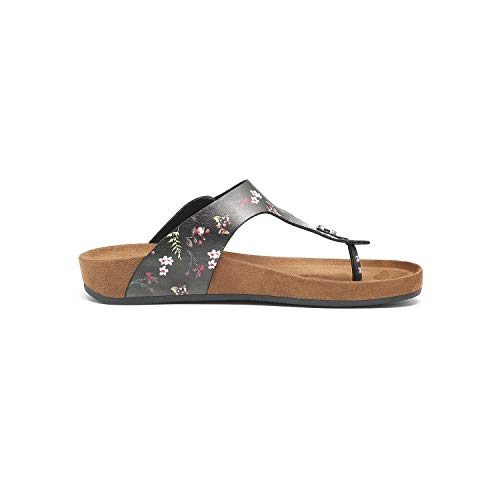 Women's T-Strap Thong Sandals Buckle Slip On Flip-Flops Beach Casual Platform Footbed Slippers (6, Multicolor)