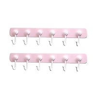 Wall Mounted Coat Rack -15.7-Inch-Waterproof, with 6 Rotate Hooks, for Kitchen and Bathroom Bedroom Multi-Purpose. (Pink, 2 Packs)