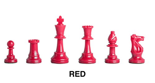 Triple - Weighted Regulation Colored Plastic Chess Pieces - Red - by US Chess Federation