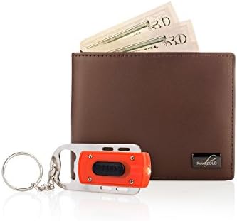 RFID Blocking Leather Wallet Credit Card Protector Design – Ultra Slim, Theft-Proof Wallet + FREE Flashlight and Bottle Opener Keychain – Mens Leather Wallet by Reinhold (Brown)