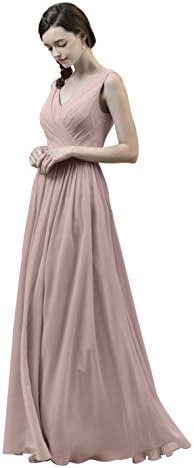V-Neck Chiffon Bridesmaid Dress Long Party Prom Evening Dress Sleeveless