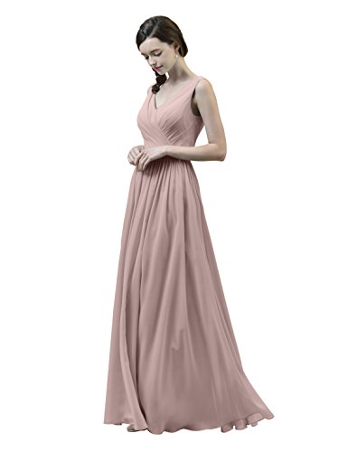 V-Neck Chiffon Bridesmaid Dress Long Party Prom Evening Dress Sleeveless