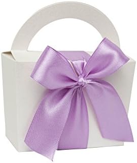 Enalia Mare Favor Boxes Chic Mini Handbag with Satin Ribbon 30 pcs set (Ivory Pearlescent Lilac Ribbon)