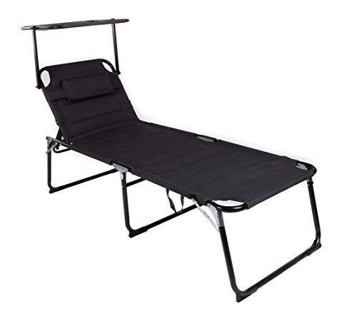 Mojawo XXL Gartenliege Sonnenliege Relaxliege Liege Aluminium mit Kissen gepolstert klappbar Schwarz L200xB70xH45/95cm Belastbar bis 150kg