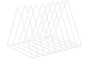 CQ ACRYLIC White Metal Vinyl Record Holder,Vertical Record Player Holder,File Organizer for Desk,Desktop File Sorters,Paper Organizer and Record Holder Stand,Triangle Upright 9 Lattice Vinyl Rack Stand,1Pack