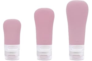 Pink 3-Piece Silicone Travel Cosmetic Containers Set, Leak-Proof & Wide-Mouth Refillable Bottles for Toiletries, TSA-Friendly