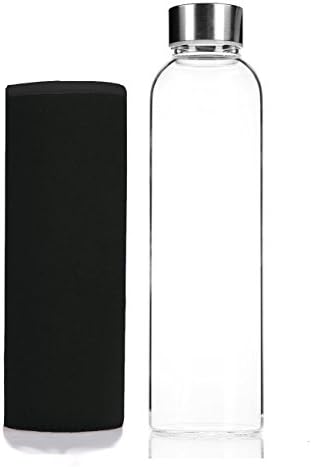 July Sky Stylish Portable Borosilicate Glass Water Bottle with Colorful Protective Bag (18.5oz,Black)