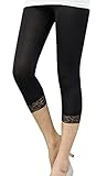 BecyWell Women Lace Trim Capris Leggings Cropped Tight Pants