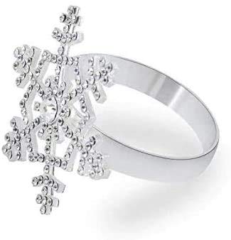 Snowflake Napkin Rings Set of 4 Winter Christmas Holidays Thanksgiving Wedding Dinners Parties Everyday Use Silver (Silver Rhinestone, 4)