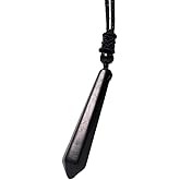 LWQCHW Natural Shungite Pendant Necklace - Polished Black Crystal Point with Adjustable Cord for Negative Energy Protection and Healing