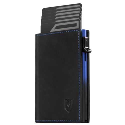 Men's RFID Blocking Anti-Theft Pop Up Wallet, Genuine Leather Slim Bifold Card Holder, Magnetic Closure, YKK Coin Pocket, ID Window, Holds 8-10 Cards or Bills, 5+ Coins, Travel Premium Gift for Men