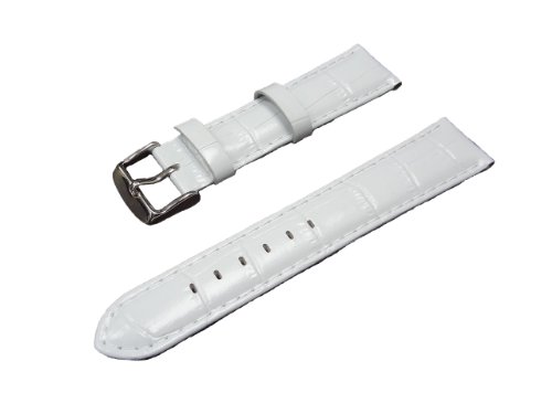 White Genuine Leather Crocodile Pattern 20R Watch Strap Stainless Steel Buckle