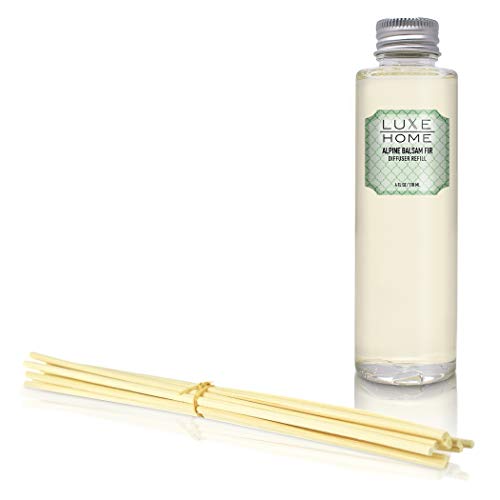 Luxe Home Alpine Balsam Fir Reed Diffuser Refill Oil with Sticks | Festive Scent with Evergreen, Pine & Woodsy Notes | Scented Replacement Oil for Room Diffuser & Reeds